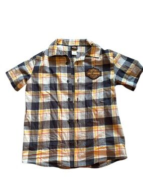 Harley-Davidson Yellow, Black & White Plaid Short Sleeve Button-Down
